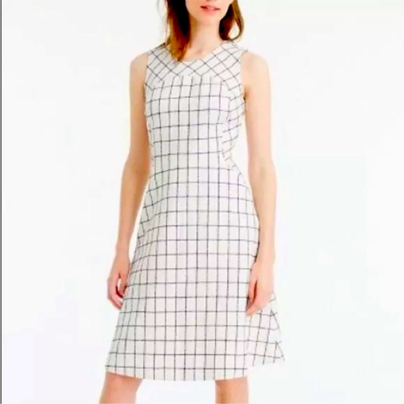 J. Crew Dresses & Skirts - * J. Crew White and Navy Windowpane Tweed Sleeveless Fit and Flare Dress Size 4P